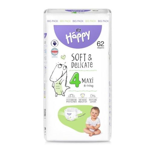 Bella Happy pelenka Soft & Delicate (4-es) 8 - 18 kg (62 db/cs)