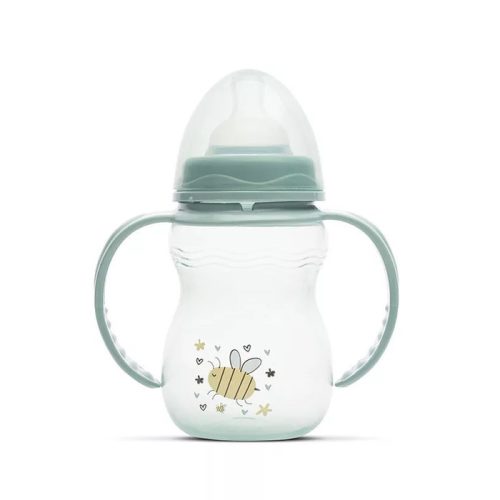 Lorelli My Friend Cumisüveg 0+-os cumival, Zöld méhecske Fogóval széles szájú 0+ hó (250 ml/db)