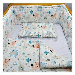   Babakirály Gyermek ágynemű szett Bébi méret, Erdei állatok, türkiz 75 * 100 cm (3 db/sz)