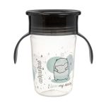 Akuku Tanulópohár szilikon itatócsőrrel, 360°-os, pandamaci, fekete füllel