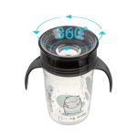 Akuku Tanulópohár szilikon itatócsőrrel, 360°-os, pandamaci, fekete füllel