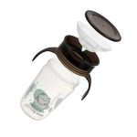 Akuku Tanulópohár szilikon itatócsőrrel, 360°-os, pandamaci, fekete füllel