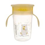 Akuku Tanulópohár szilikon itatócsőrrel, 360°-os, jegesmaci, sárga füllel