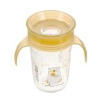 Akuku Tanulópohár szilikon itatócsőrrel, 360°-os, jegesmaci, sárga füllel