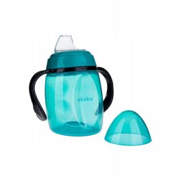   Akuku Tanulópohár szilikon itatócsőrrel+pótcsőrrel, türkiz-fekete (280 ml/db)
