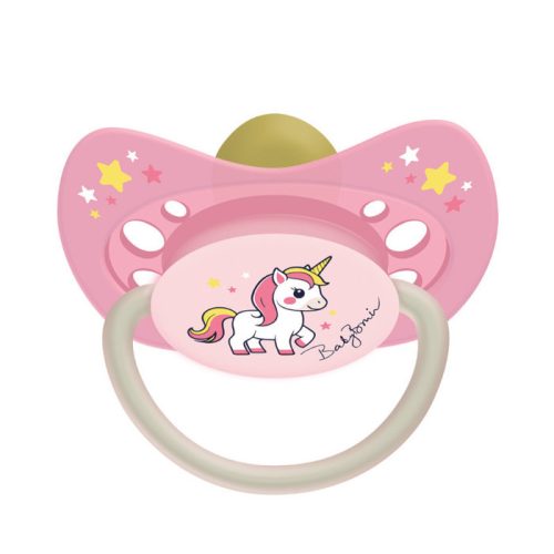 BabyBruin Játszócumi Unikornis, rózsaszín, világító karika latex cseresznye (méret: 2) 6 -36 hó 