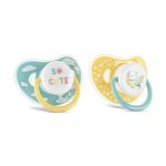 Lorelli Játszócumi Kupakos, 2db-os, kék/sárga szilikon cseresznye (méret: 2) 6+ hó (2 db/cs)