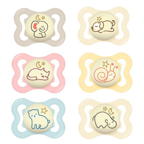 Mam Játszócumi Supreme Night, Világítós, dupla, megújult! szilikon lapított (méret: 1) 0+ hó (2 db/cs)