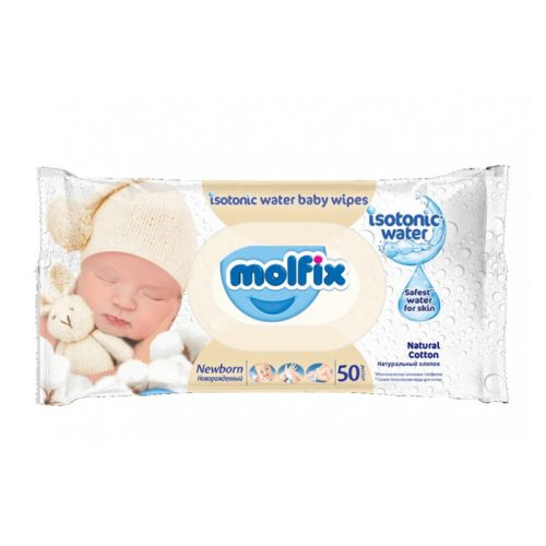 Molfix Popsitörlő Izotóniás, Newborn kupakos illatmentes sensitive (50 db/cs)