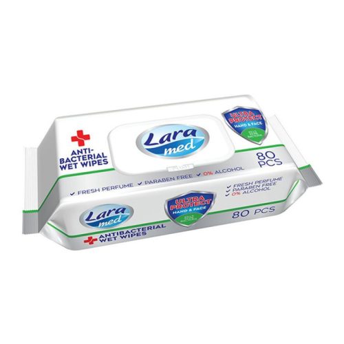 Lara Med Antibakteriális törlőkendő kézre és testre (80 db/cs)